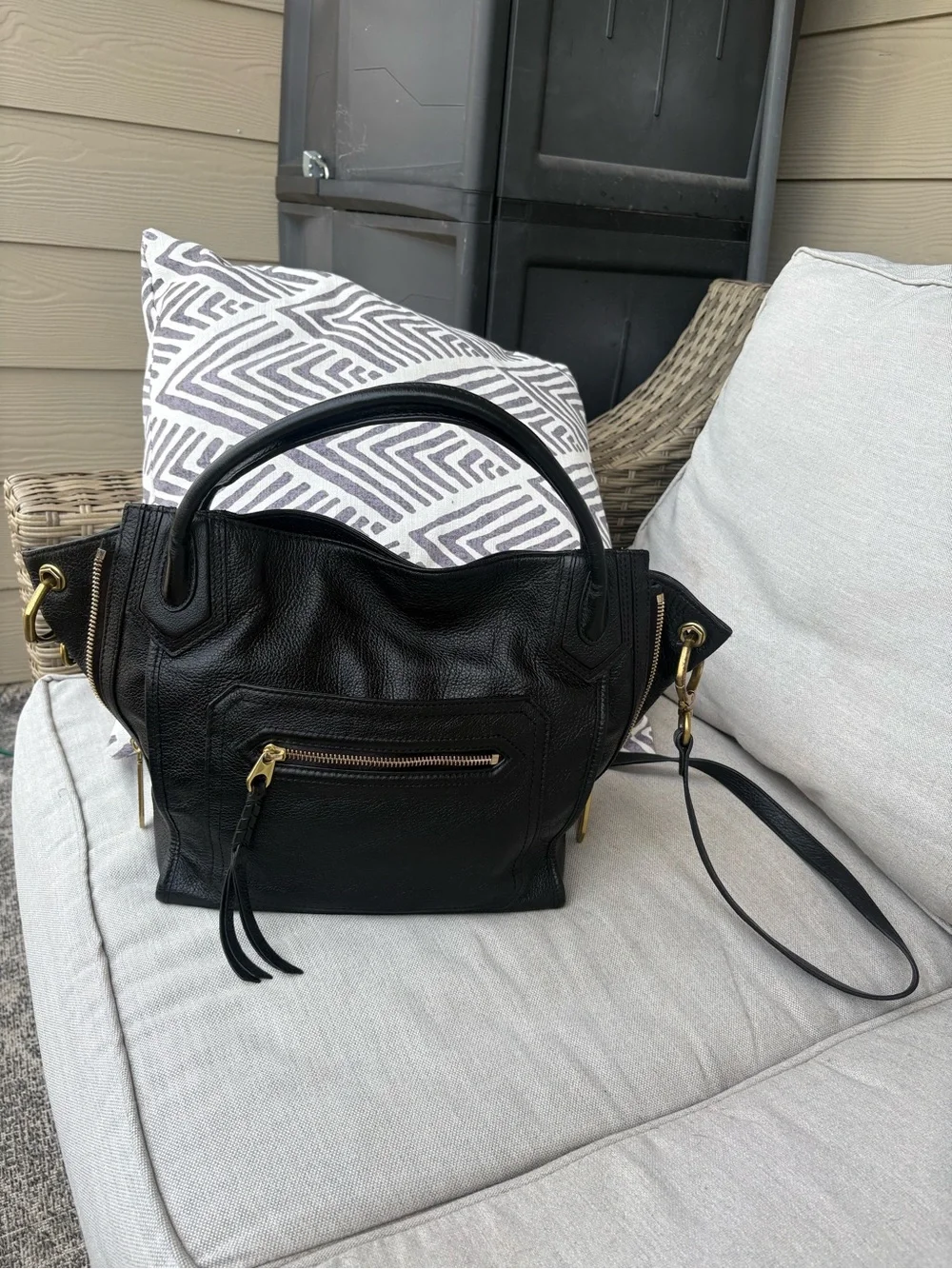orYANY Black Leather Satchel with Adjustable Strap Brass Hardware